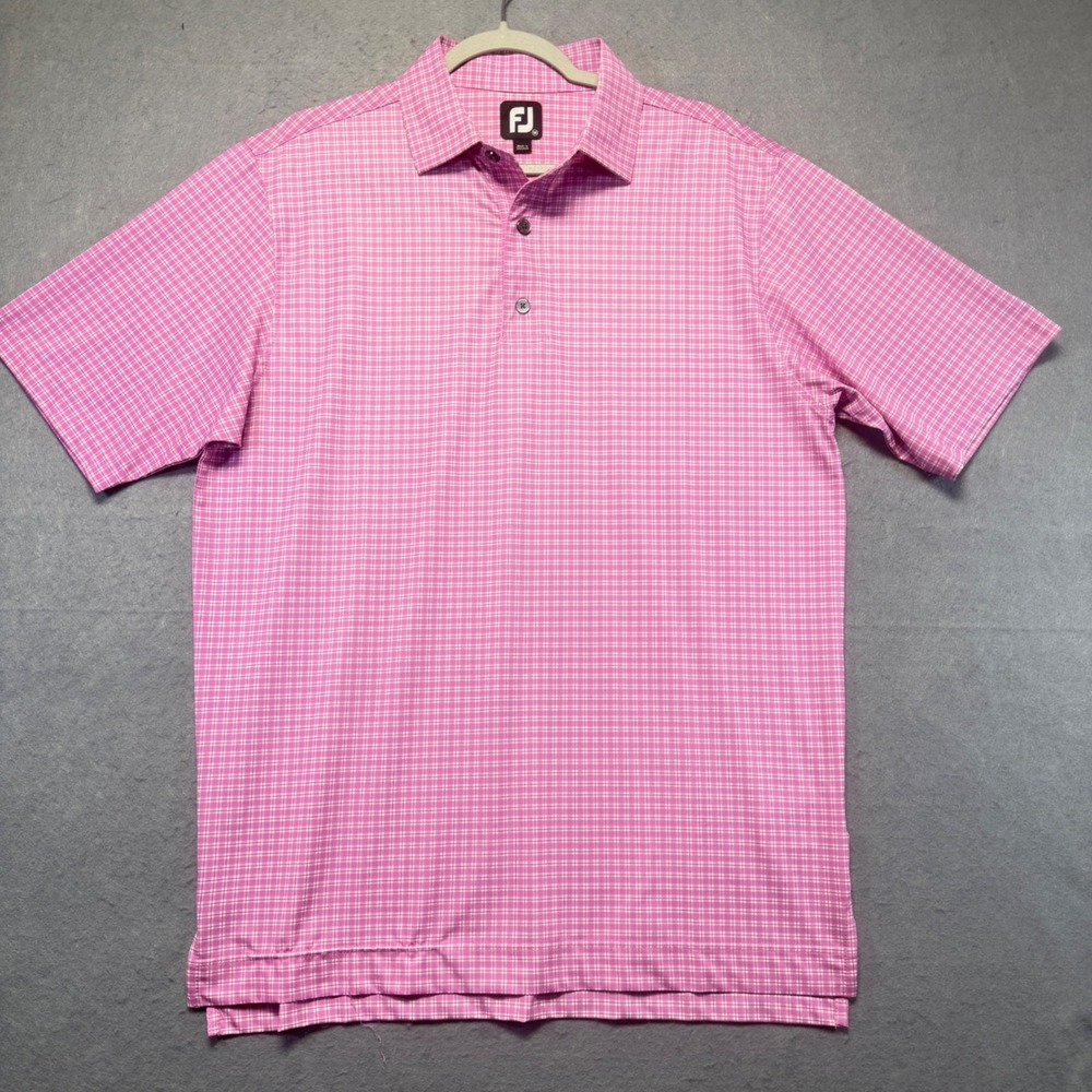 FootJoy Mens Pink White Check Short Sleeve Golf Polo Shirt Size Medium FJ